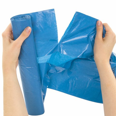 Мешки для мусора, 60 л, ЛАЙМА, комплект 20 шт., рулон, ПВД, особо прочные, 60×70 см, 30 мкм, синие
