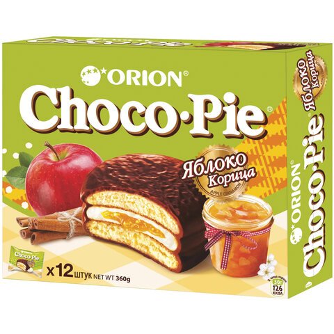 Печенье ORION «Choco Pie Apple-Cinnamon» яблоко корица 360 г (12 штук х ...