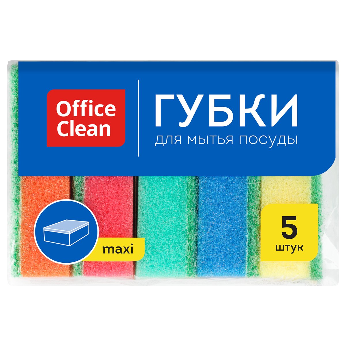 превью Губки для посуды OfficeClean, поролон с абразивным слоем, 80×53×26мм, 5шт. 
