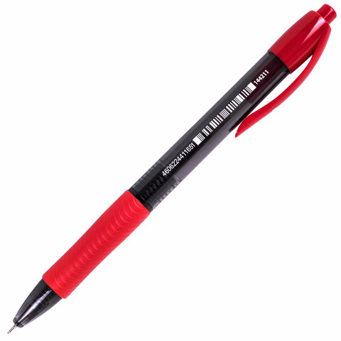 Ручка шариковая автоматическая с грипом BRAUBERG OFFICE STYLE, КРАСНАЯ, узел 0.7 мм, линия 0.35 мм, тонированный корпус