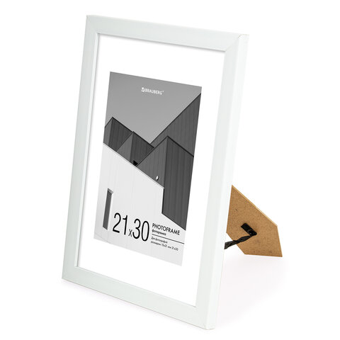 Рамка 21×30 см с паспарту 15×21 см небьющаяся, багет 20 мм пластик, BRAUBERG «New Age», белая