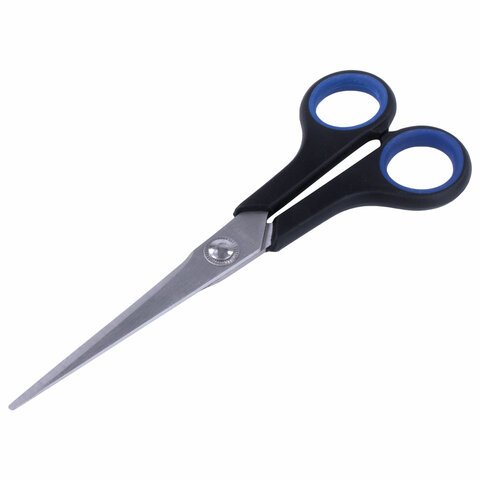Ножницы BRAUBERG «Soft Grip», 165 мм, резиновые вставки, серо-зеленые, 3-х стор. заточка,. карт. уп. с подв.