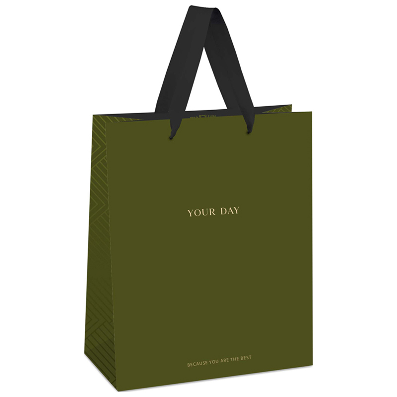 превью Пакет подарочный 11×14×6.5см MESHU «Olive tone», отд. фольгой, выборочный лак, матовая ламинация
