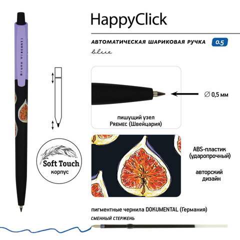 Ручка шариковая автоматическая BRUNO VISCONTI «HappyClick», СИНЯЯ, «Инжир», линия письма 0.38 мм