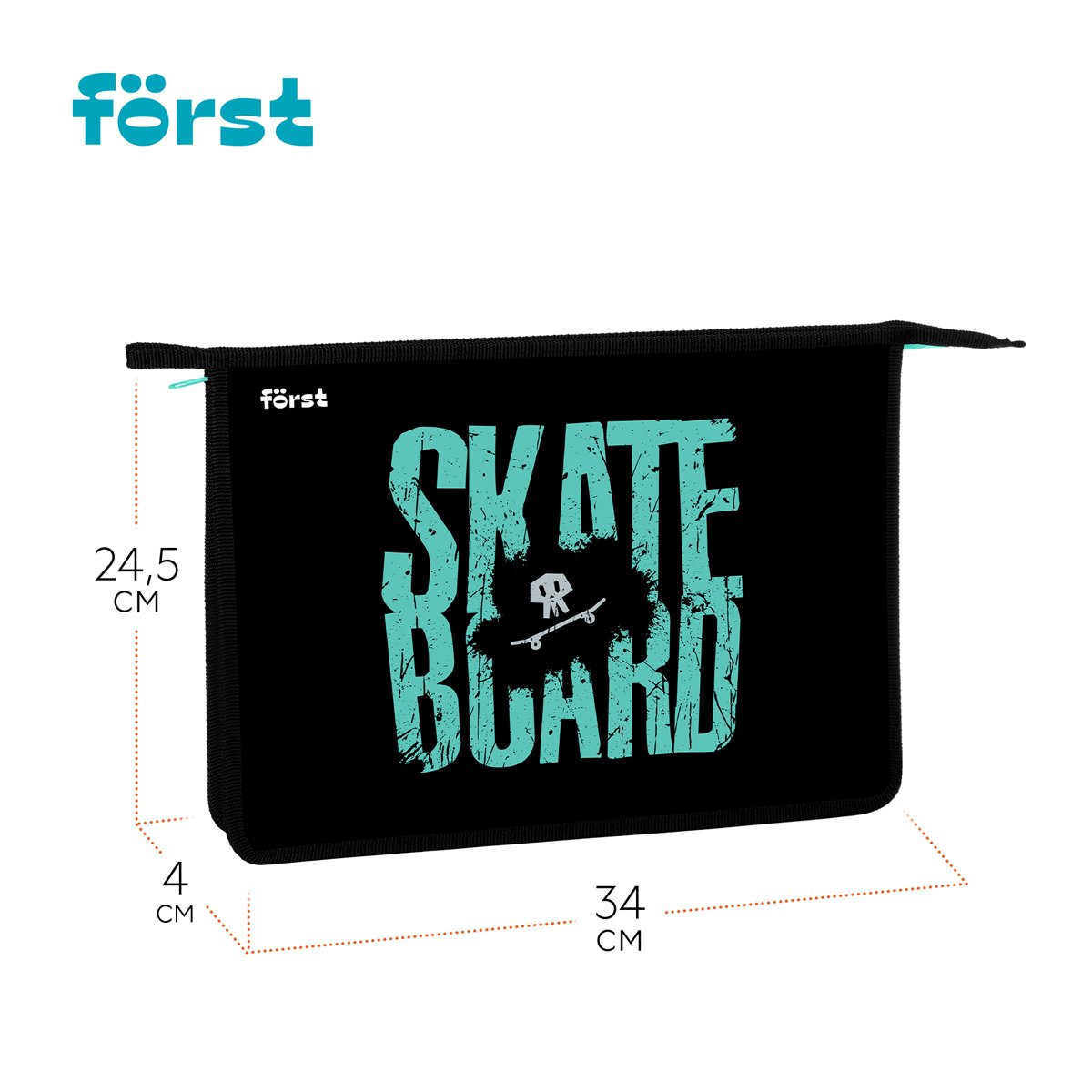 Папка для тетрадей 1 отделение, А4 Först «Skateboard», 340×245×40мм, пластик, на молнии