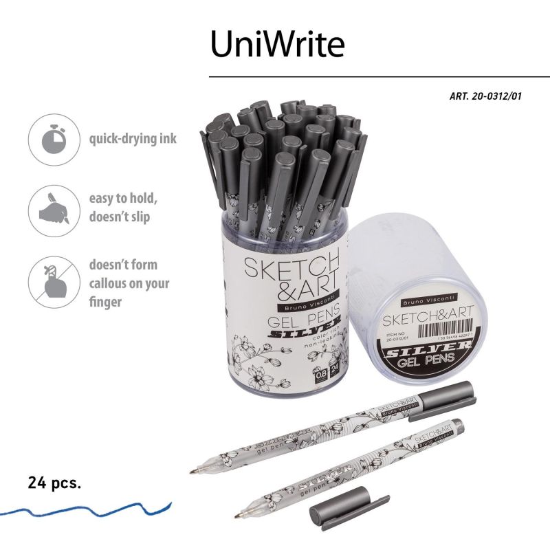 Ручка гелевая SKETCH&ARTUniWrite. SILVER 0.8мм СЕРЕБРЯНАЯ 20-0312/01