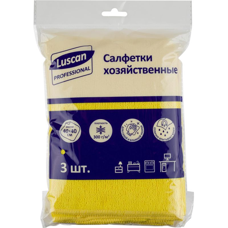 превью Салфетки хозяйственные Luscan Professional 300г/м2 40×40см 3шт/уп желтые