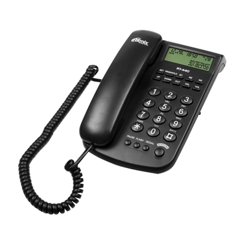 превью Телефон RITMIX RT-440 black, АОН, спикерфон, быстрый набор 3 номеров, автодозвон, дата, время, черный