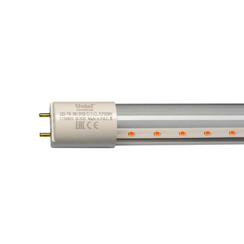 Фитолампа Uniel LED-T8-9W/SPSB/G13/CL PLP30WH форма T8, прозрачная