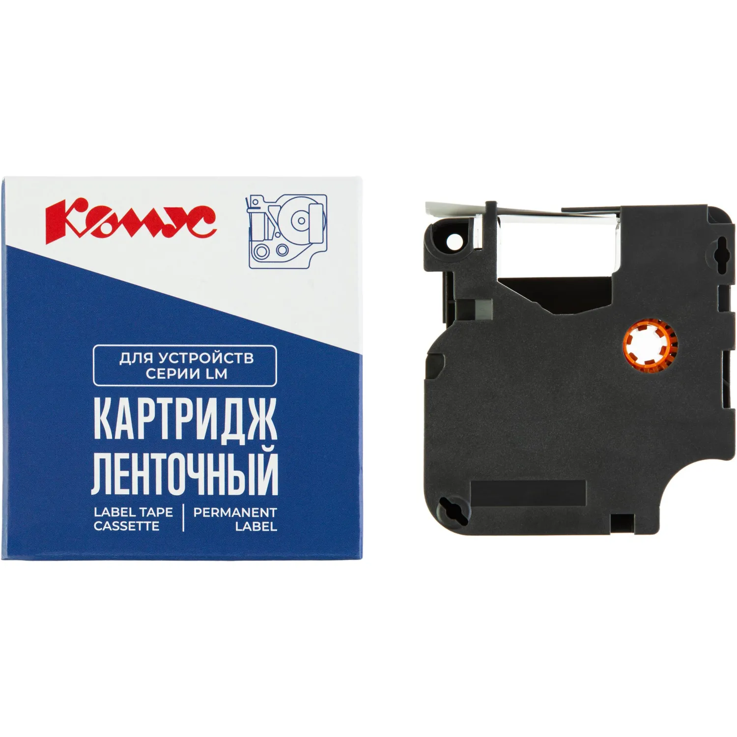 превью Картридж Комус D-S0720500/45010 для принтера этикеток (12 мм х 7 м, цвет ленты прозрачный, шрифт черный)