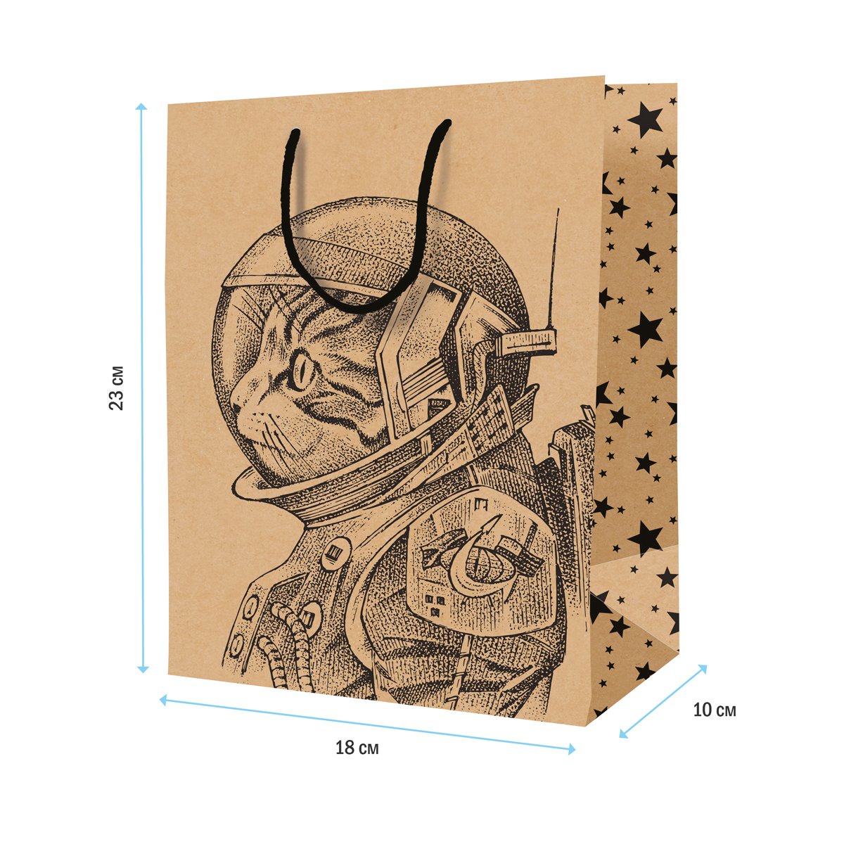 Пакет подарочный 18×23×10см ArtSpace «Space Cat», крафт