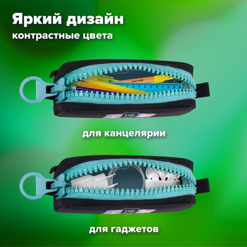 Пенал BRAUBERG с объемной «тракторной» молнией, 1 отделение, ткань, 22×8х6.5 см, «Cool anime»