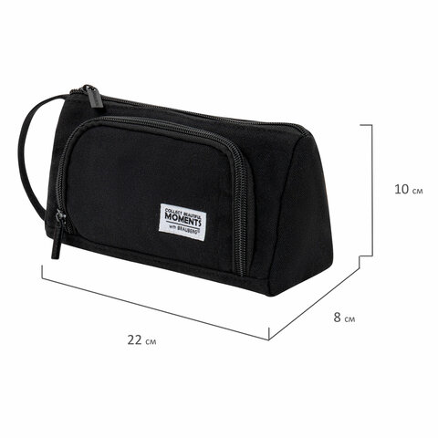 Пенал-косметичка BRAUBERG с ручкой, 1 откидная планка, полиэстер, 22×10×8 см, Black
