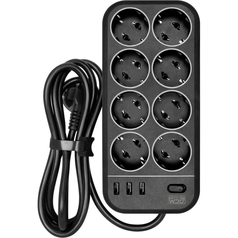 превью Сетевой фильтр Powercom SP-08 USB03AB 1.8 m (8 розеток) черный
