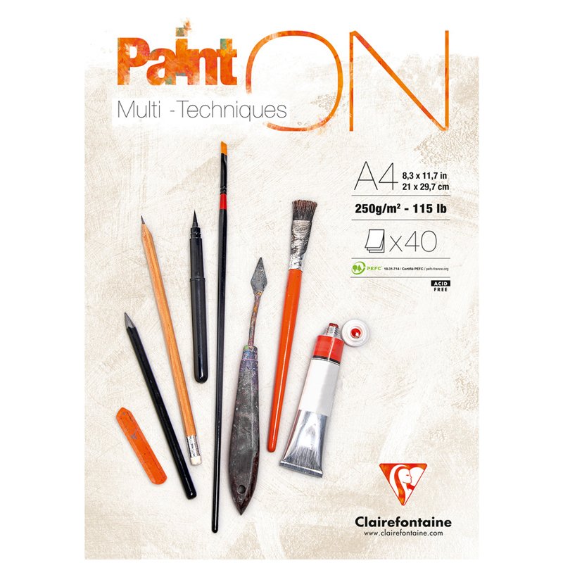 превью Альбом для смешанных техник 40л., А4, на склейке Clairefontaine «Paint'ON», 250г/м2, мелкозерн. 