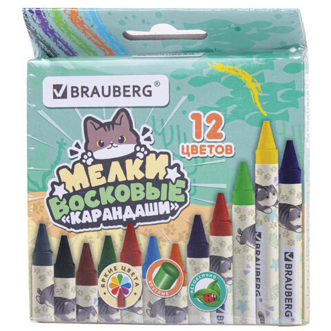 Восковые мелки BRAUBERG «МИЛЫЕ КОТЫ», НАБОР 12 цветов