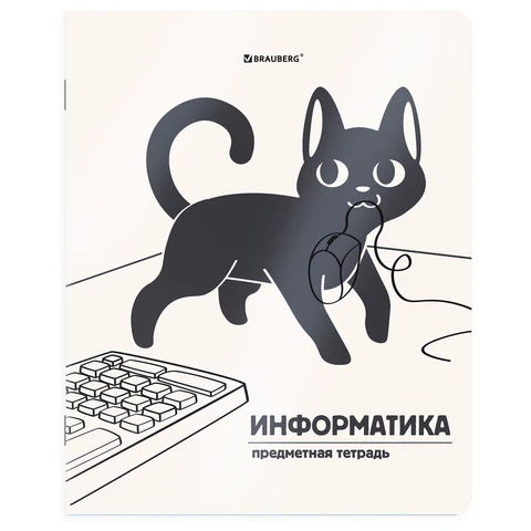 превью Тетрадь предметная КОТ-НЕПОСЕДА 48 л., пластиковая обложка, ИНФОРМАТИКА, клетка, подсказ, BRAUBERG