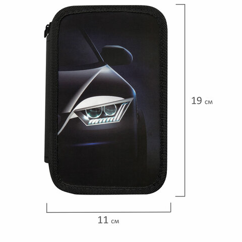 Пенал ПИФАГОР, 3 отделения, ламинированный картон, 19×11 см, «Car flash»