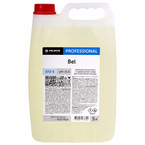 превью Средство для мытья посуды, 5 л, PRO-BRITE BEL, с хлором, отбеливание, концентрат