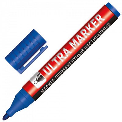 Маркер перманентный ULTRA MARKER, СИНИЙ, 3.5 мм, с клипом, BRAUBERG