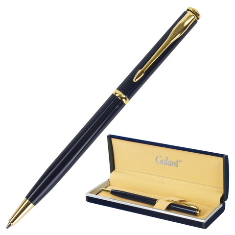 превью Ручка подарочная шариковая GALANT «Arrow Gold Blue», корпус темно-синий, золотистые детали, пишущий узел 0.7 мм, синяя