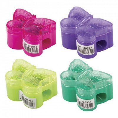 Точилка ПИФАГОР с контейнером, пластиковая, «Бабочка», цвет корпуса ассорти