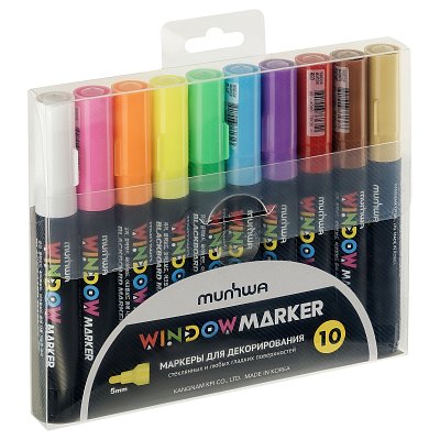 Набор меловых маркеров MunHwa «Window» для декора по стеклу/доскам/штендерам 10цв. 