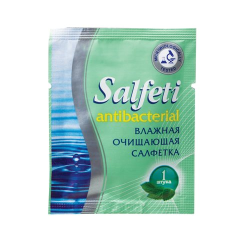 превью Салфетка влажная SALFETI в индивидуальной упаковке (саше), 14×18 см, антибактериальная