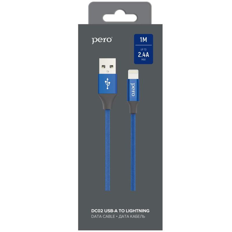 Кабель USB PERO DC-02 8-pin Lightning, 2А, 1м, синий