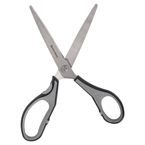 Ножницы BRAUBERG SUPER, 230 мм, серо-черные, 2-х сторонняя заточка