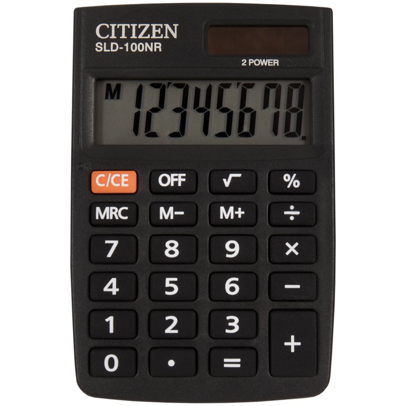 Калькулятор карманный Citizen SLD-100NR, 8 разр., двойное питание, 58×88×10мм, черный