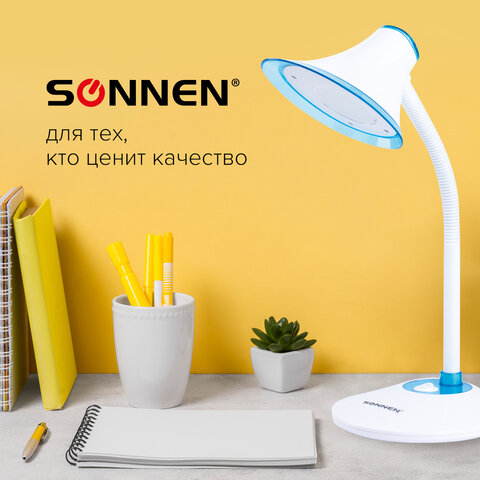 Светильник настольный SONNEN OU-608, на подставке, светодиодный, 5 Вт, белый/синий