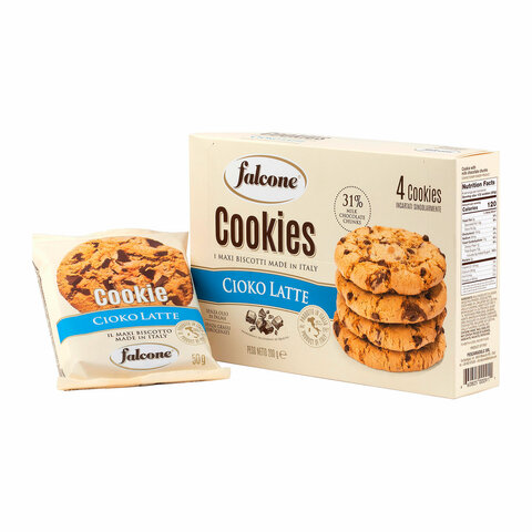 превью Печенье в индивидуальной упаковке сахарное FALCONE «Cookies» с молочным шоколадом, 200 г, ИТАЛИЯ