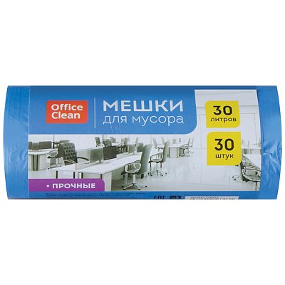 Мешки для мусора 30л OfficeClean ПНД, 50×60см, 10мкм, 30шт., прочные, синие, в рулоне