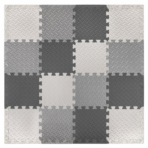 превью Коврик-пазл напольный 1.2×1.2 м, 16 шт., 30×30 см, толщина 1 см, серый, черный, светло-серый, ЮНЛАНДИЯ