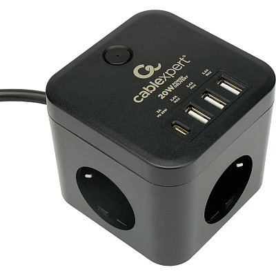 Сетевой фильтр Cablexpert Cube 3р/1.5м, 10А, 3xUSB, черный(CUBE-3-CU3-B-1.5)