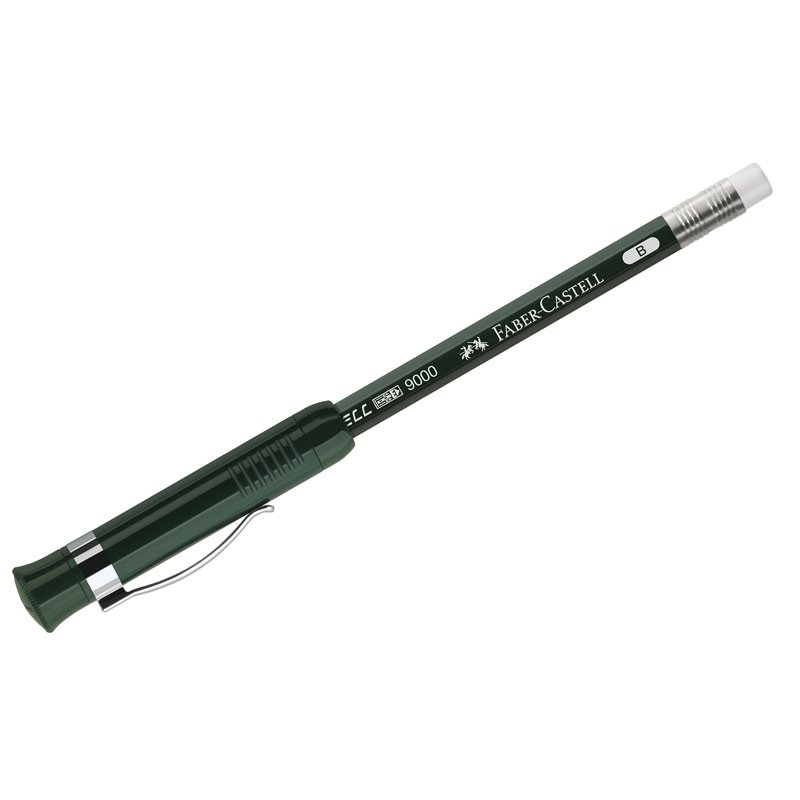 Карандаш ч/г Faber-Castell «Castell 9000» B, заточ., с ласт. и колпачком-точилкой, пластиковый футляр