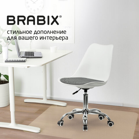Кресло стул BRABIX «Eames MG-310 CH», хром, пластик белый, ткань серая