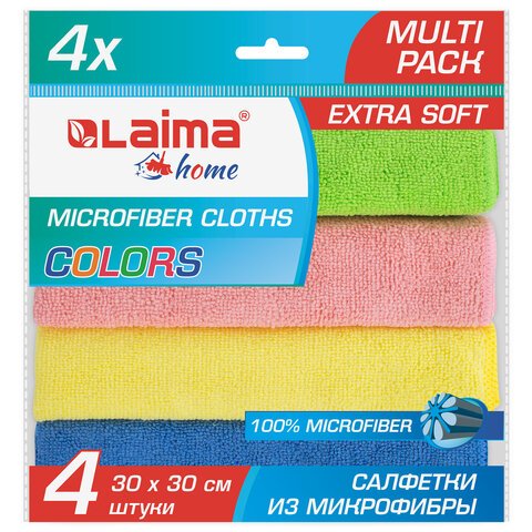 Салфетка из плотной микрофибры 30×30 см «MULTI PACK PRO COLOUR 30»КОМПЛЕКТ 4 шт. LAIMA607792