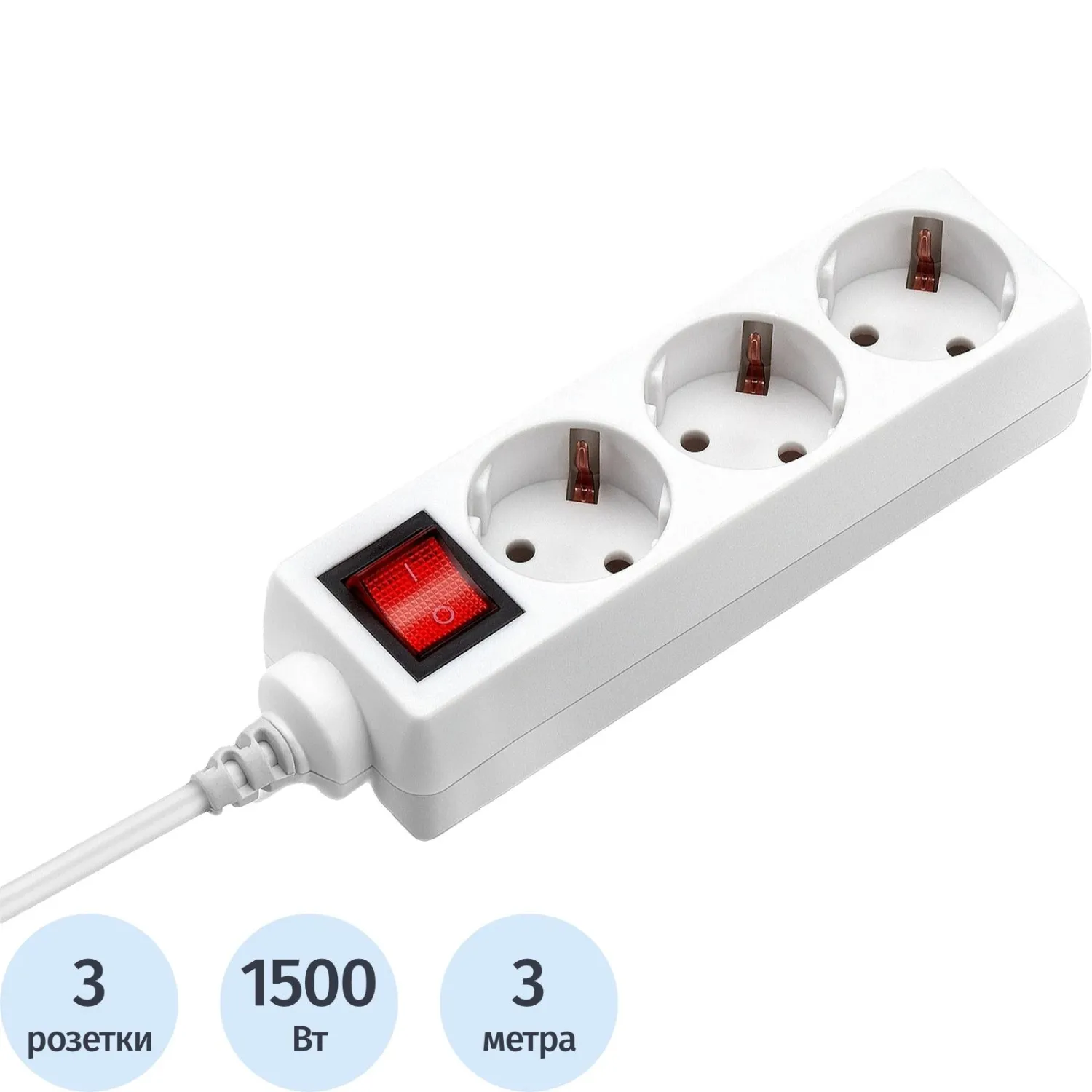 превью Удлинитель Buro BU-PS3.3/W 3м (3 розетки) белый (пакет ПЭ)