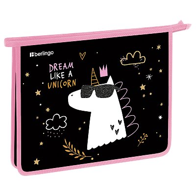 Папка для тетрадей 1 отделение, А5 Berlingo «Dream Like A Unicorn», 240×205×40 мм, пластик, на молнии