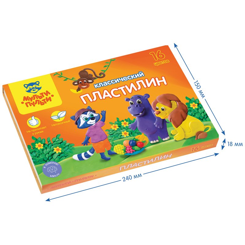 Пластилин Мульти-Пульти «Приключения Енота», 16 цветов, 320г, со стеком, картон
