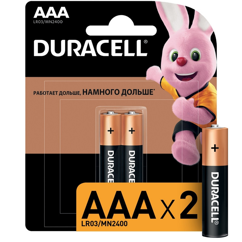 Батарейки Duracell AAA/286/LR03, 1.5В, алкалиновые, 2 шт. в блистере