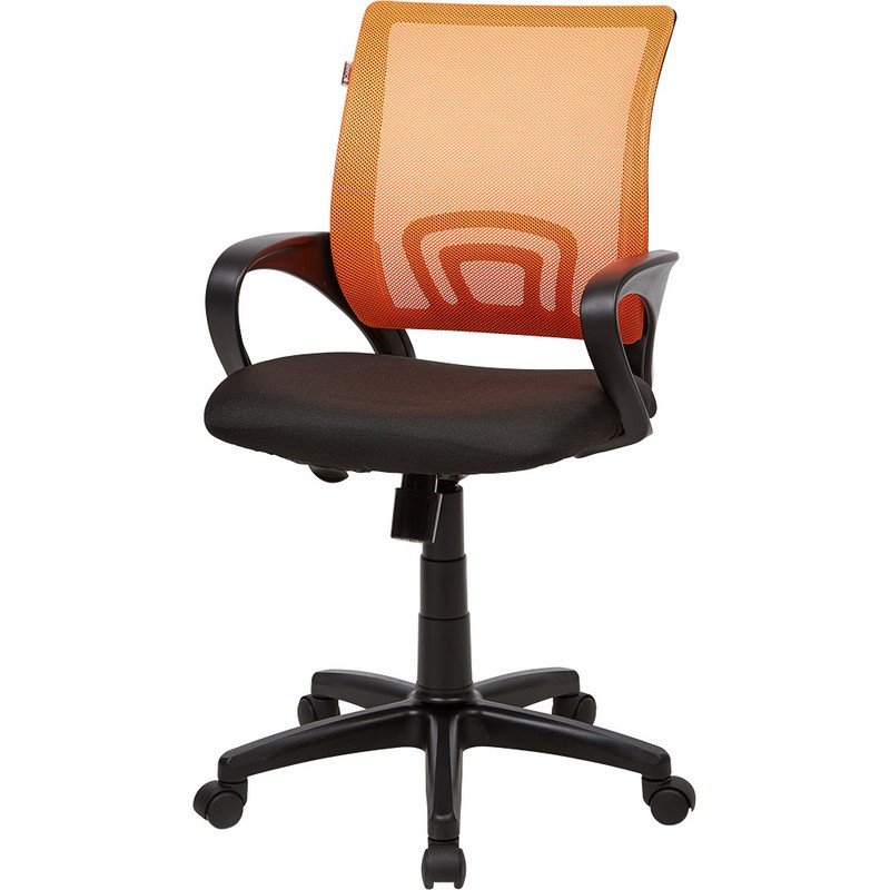 превью Кресло оператора EChair-304 (ткань черная, сетка оранжевая, пластик)