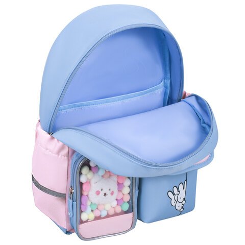 Рюкзак BRAUBERG PASTEL с термо-нашивками в комплекте, «Friendly bunnies», голубой, 40×29х14 см