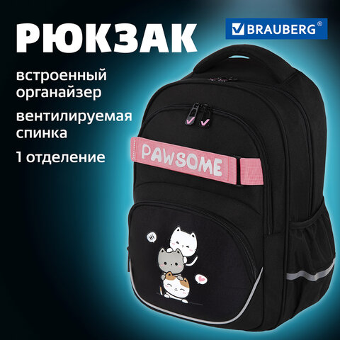 Рюкзак BRAUBERG MOTION, 2 отделения, 3 кармана, «Cat tower», 41×28х17 см