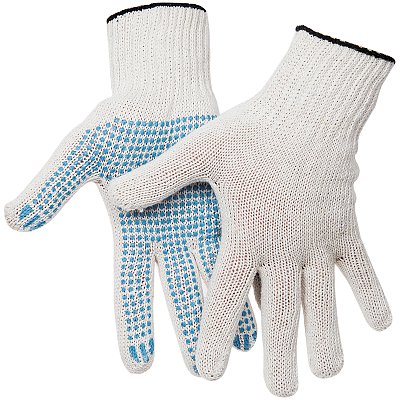 Перчатки х/б 7.5 класс OfficeClean, эконом, с точечным ПВХ, 4 нитки, белый, (42-43г), 166 текс