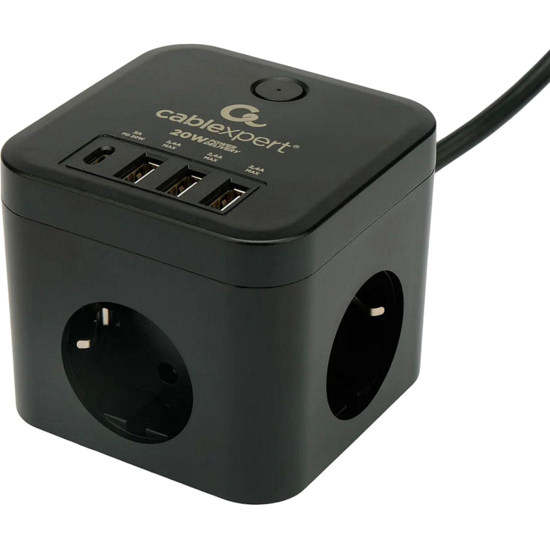 Сетевой фильтр Cablexpert Cube 3р/1.5м, 10А, 3xUSB, черный(CUBE-3-CU3-B-1.5)