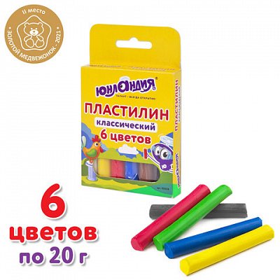 Пластилин классический ЮНЛАНДИЯ «ЮНЛАНДИК-СКУЛЬПТОР», 6 цветов, 120 г, ВЫСШЕЕ КАЧЕСТВО, 105028