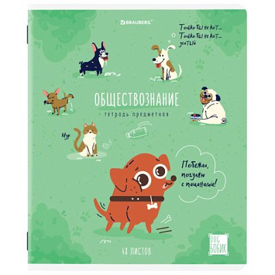 Тетрадь предметная DOG БОБИК 48 л., TWIN-лак, ОБЩЕСТВОЗНАНИЕ, клетка, подсказ, BRAUBERG